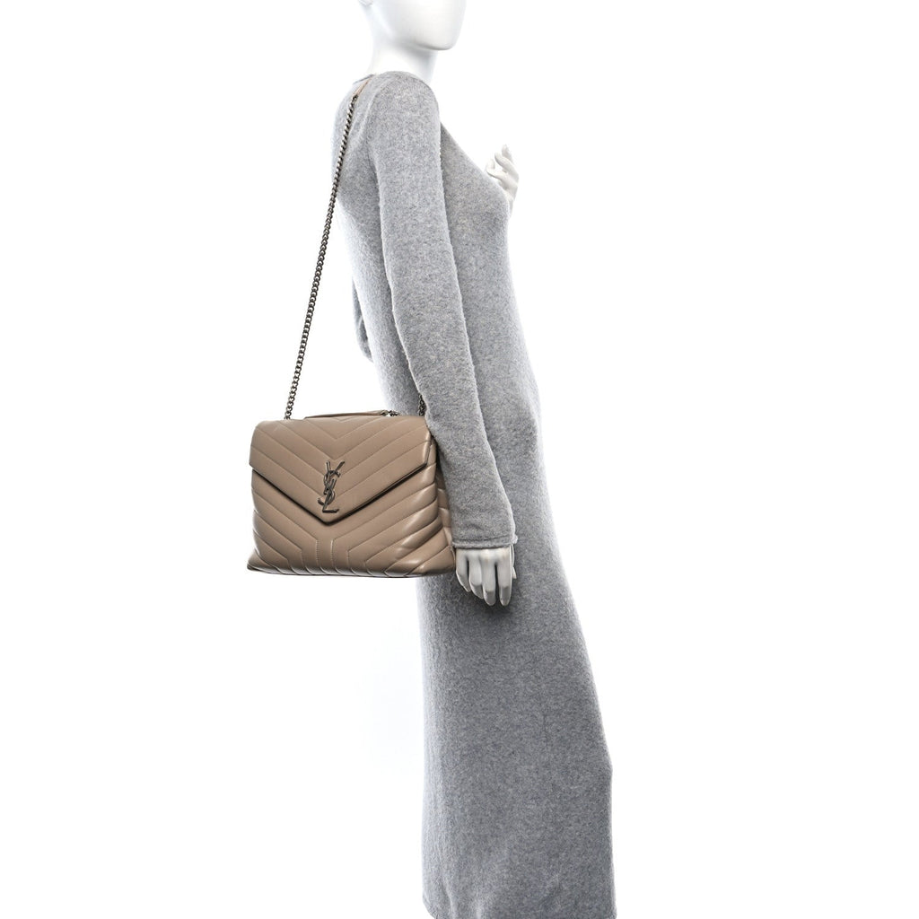 Calfskin Y Quilted Monogram Medium Loulou Chain Satchel Dark Beige