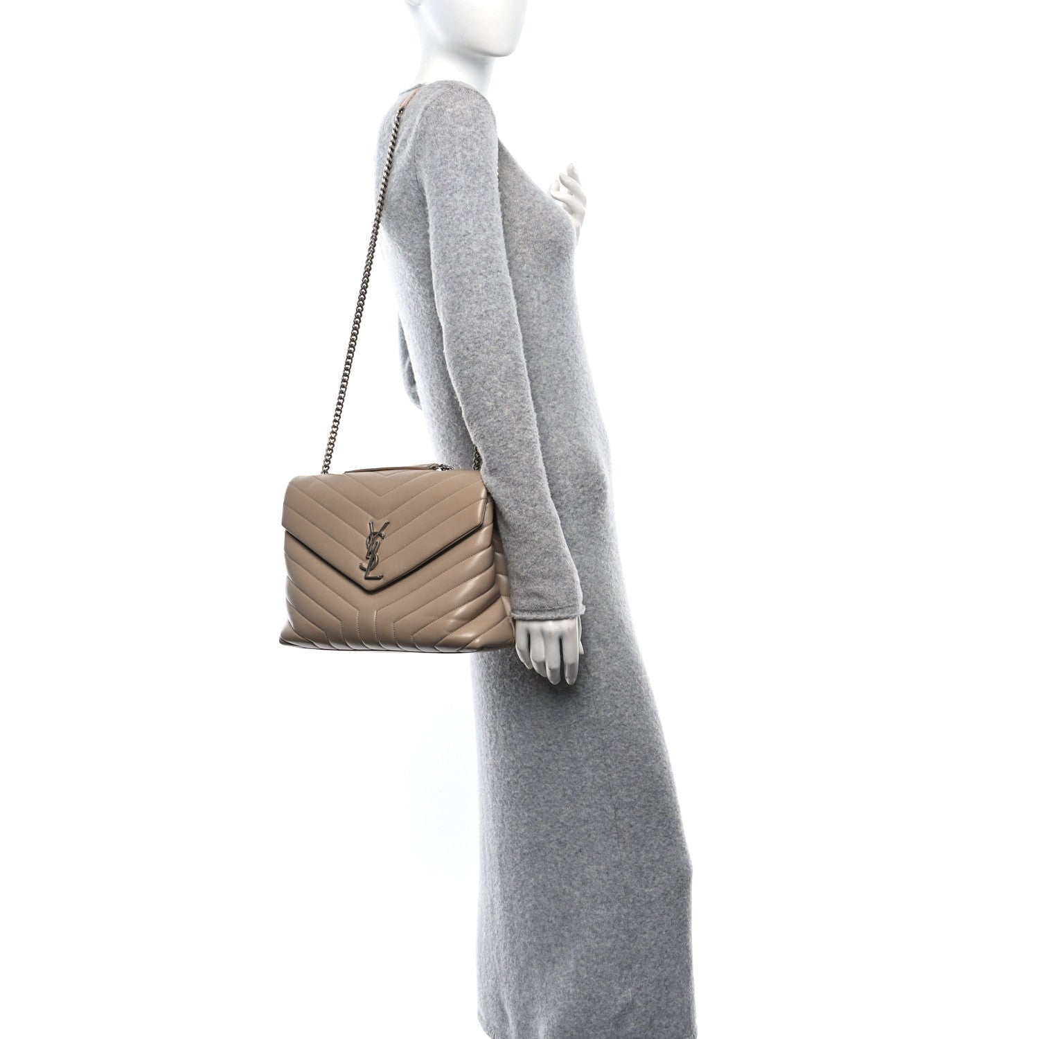 Calfskin Y Quilted Monogram Medium Loulou Chain Satchel Dark Beige
