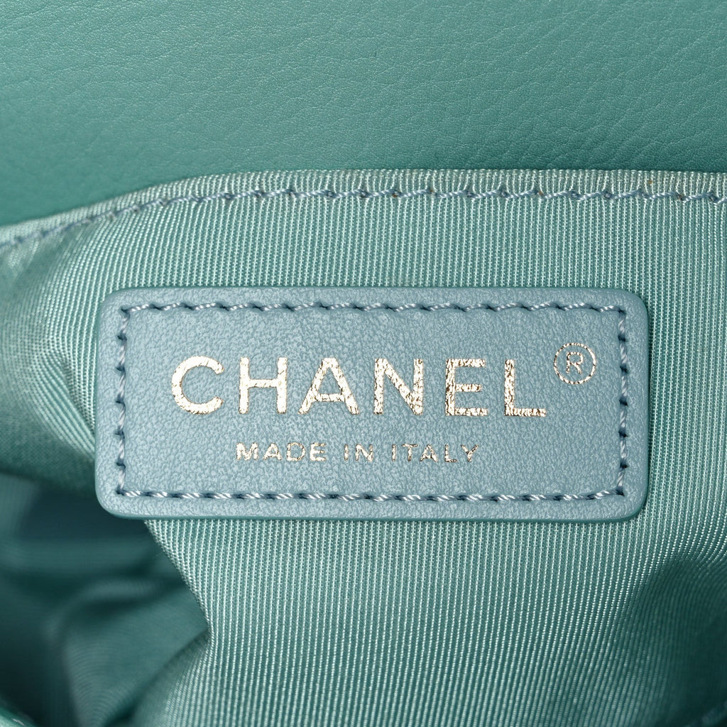 Calfskin Quilted Top Handle Flap Light Blue