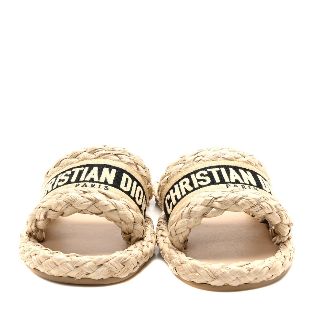 Raffia Embroidered Dway Mules Slide Sandals 37 Jute