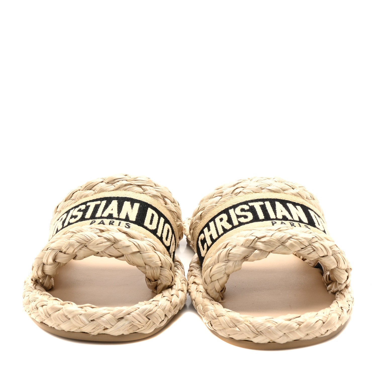 Raffia Embroidered Dway Mules Slide Sandals 37 Jute