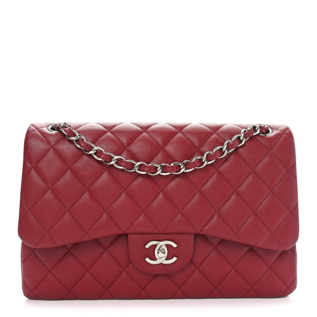 Caviar Quilted Jumbo Double Flap Dark Red