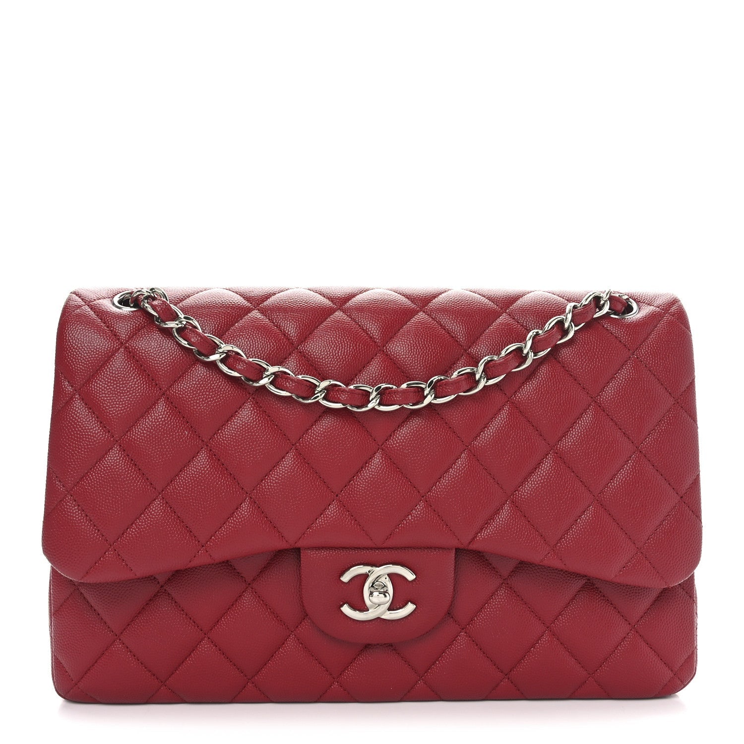 Caviar Quilted Jumbo Double Flap Dark Red