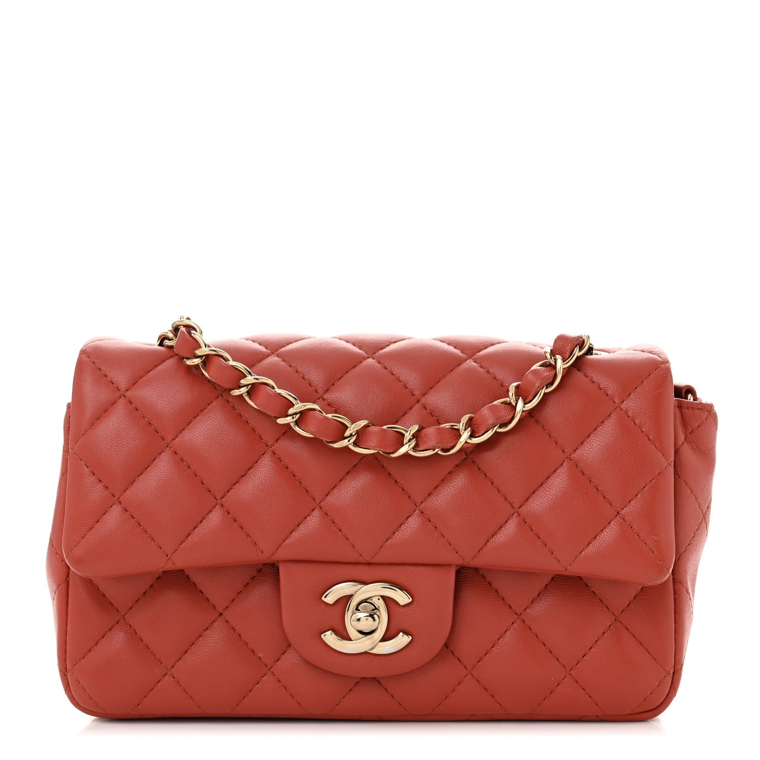 Lambskin Quilted Mini Rectangular Flap Brown