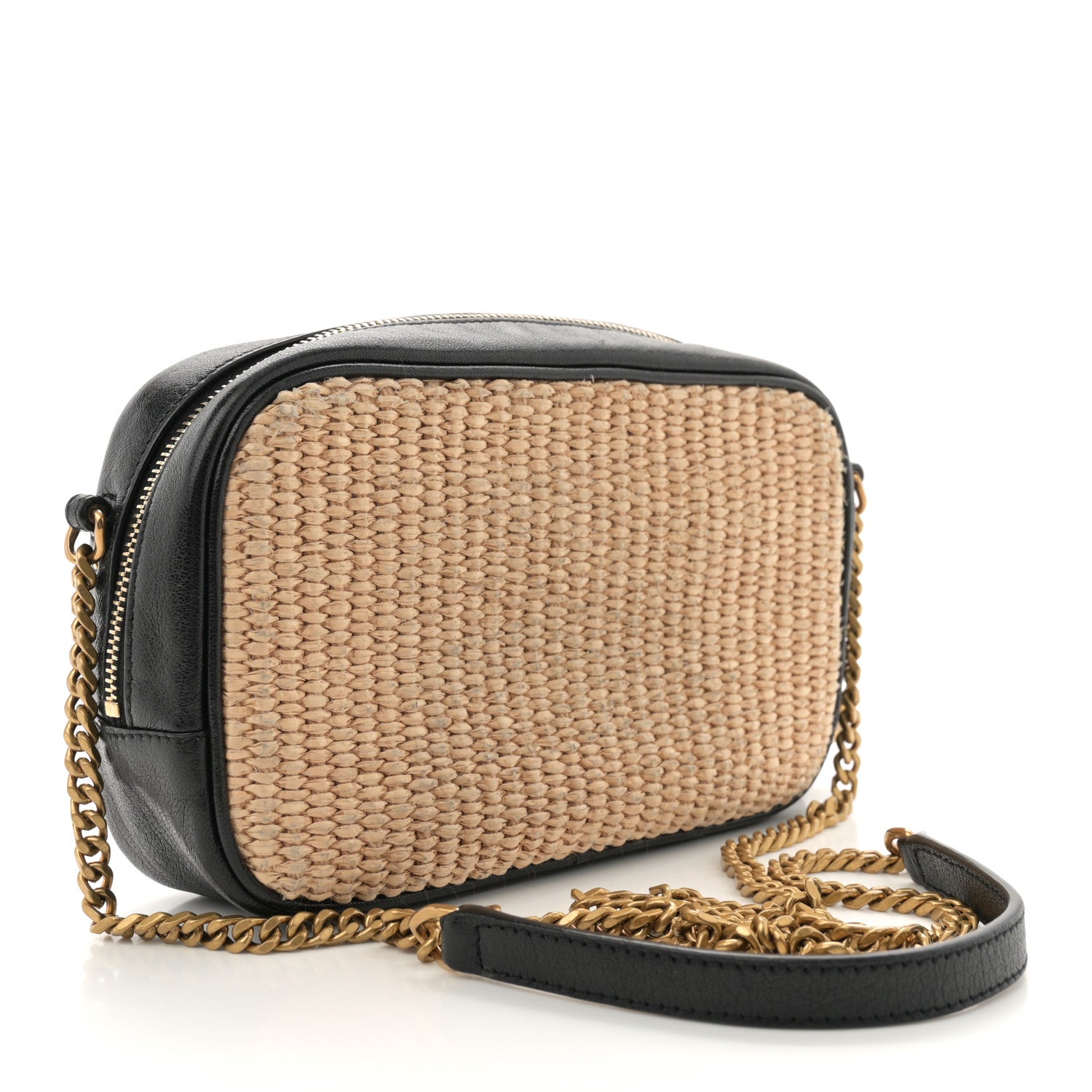 Raffia Canvas Monogram Mini Lou Camera Bag Beige Black