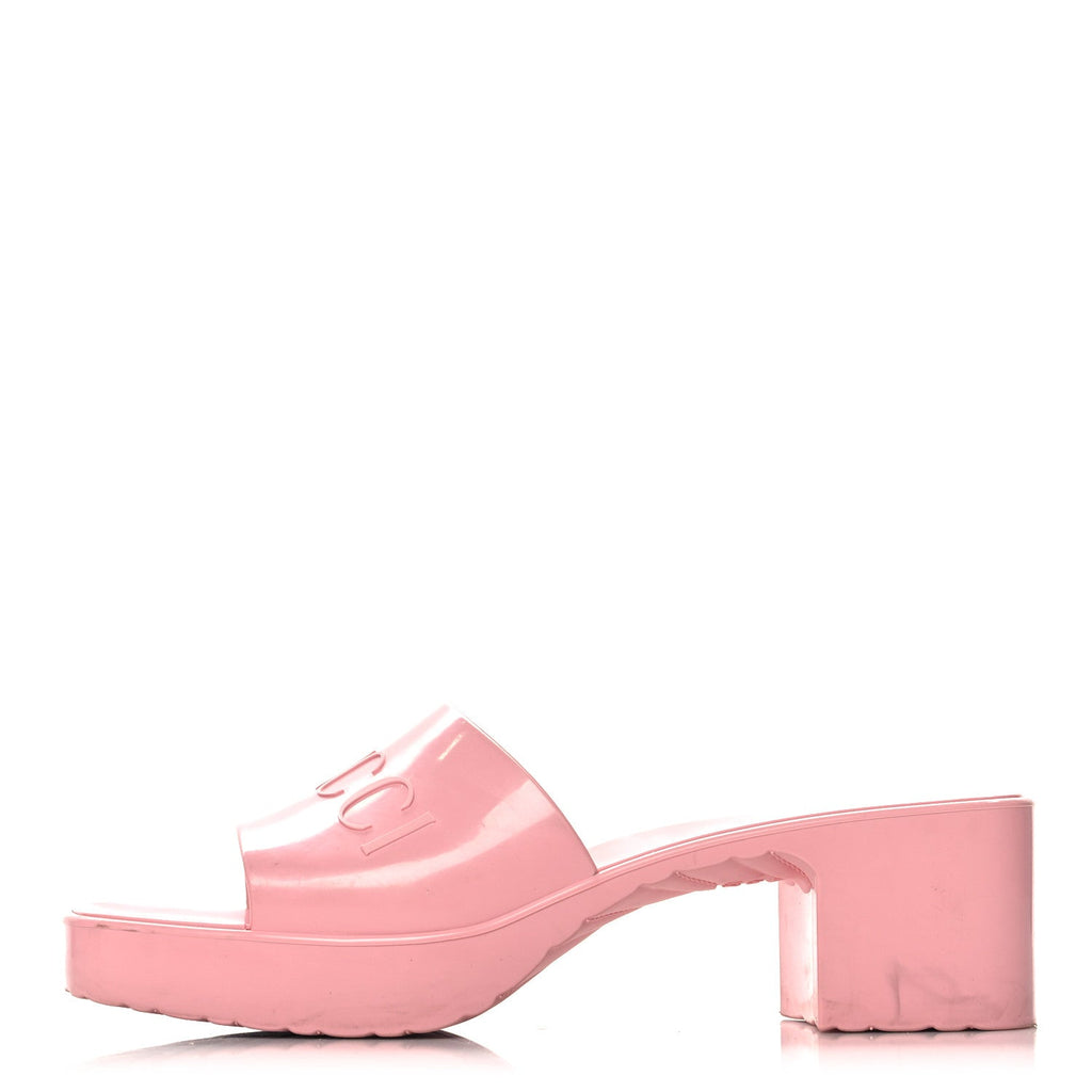 Rubber Gucci Logo Womens Platform 20/60mm Slide Sandals 38 Wild Rose