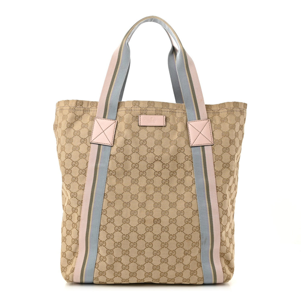 GG Monogram Medium Web Handle Vertical Tote Pink Blue