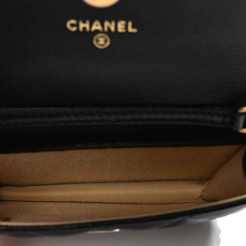 Lambskin Quilted Pearl Crush Flap With Chain Black
