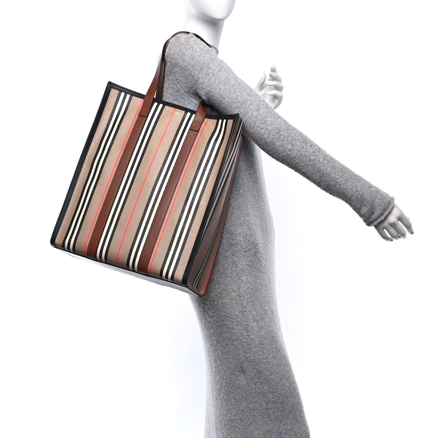 E-Canvas Stripe Book Tote Archive Beige