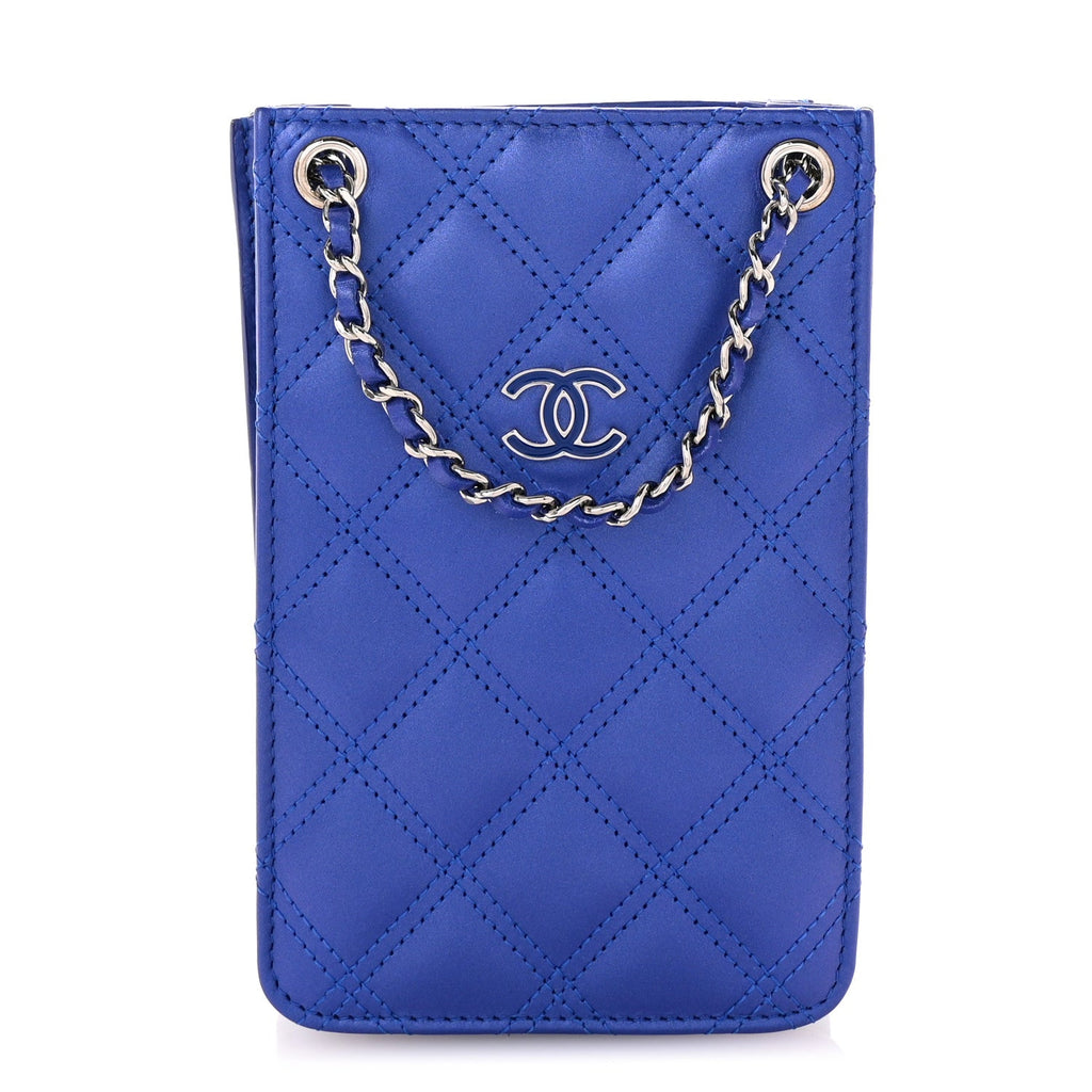 Calfskin Quilted Crossbody CC Phone Holder Dark Blue