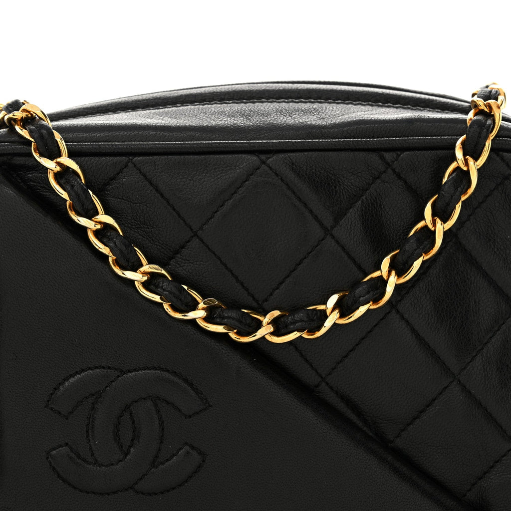 Lambskin Quilted Tassel Camera Case Black