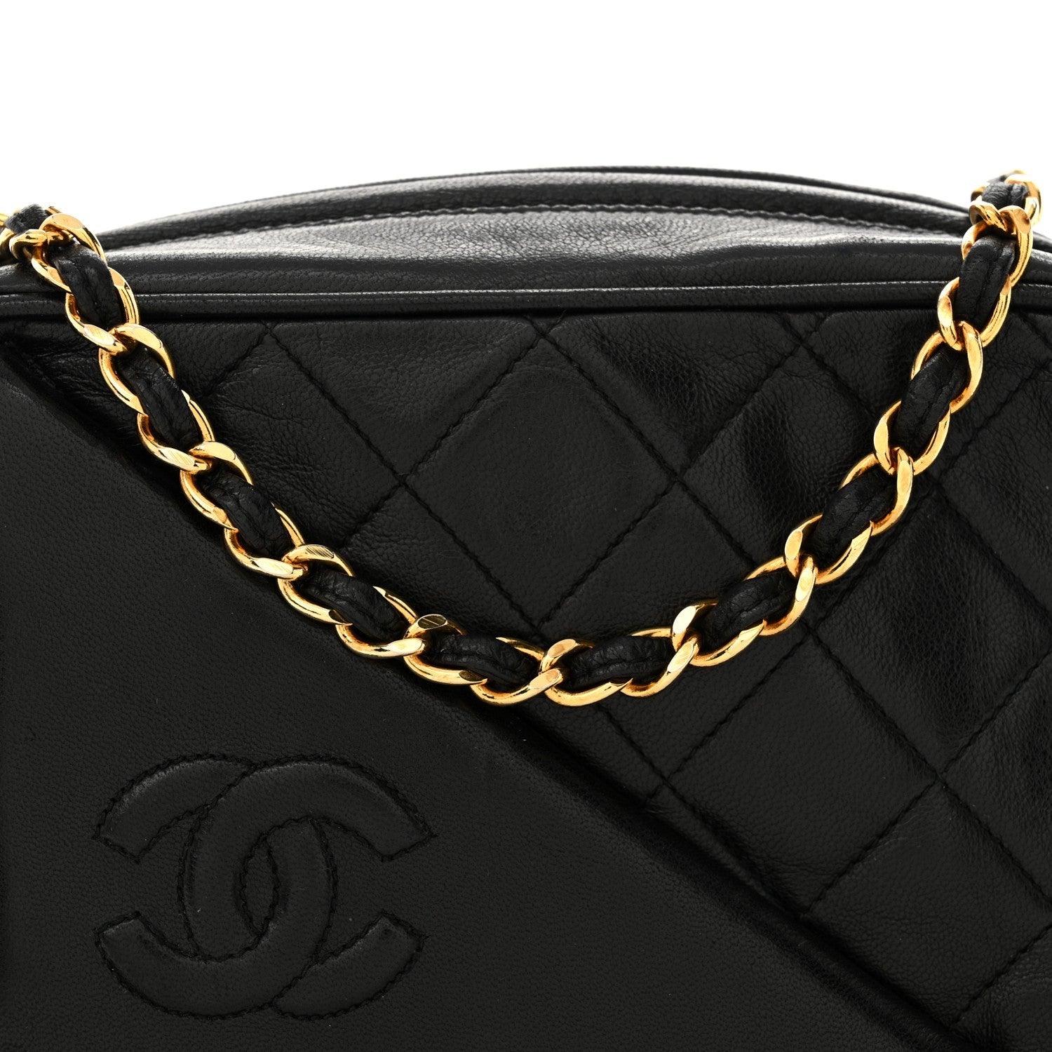 Lambskin Quilted Tassel Camera Case Black