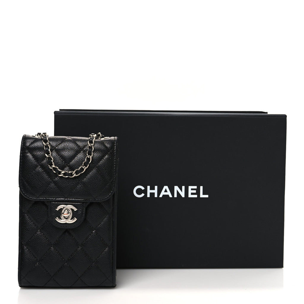 Caviar Quilted Classic Phone Holder Black