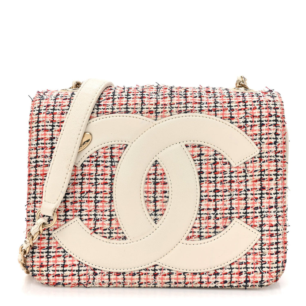 Tweed CC Mania Flap Bag Black Red White