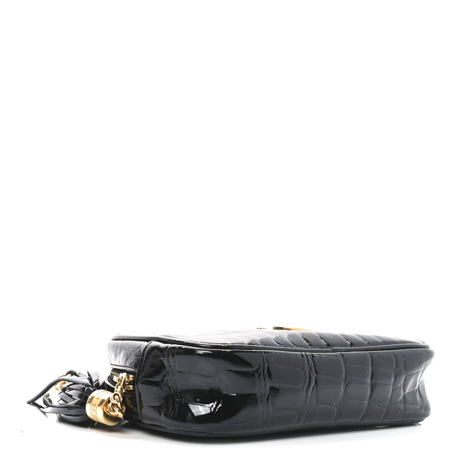 Patent Calfskin Crocodile Embossed Monogram Mini Lou Camera Bag Black