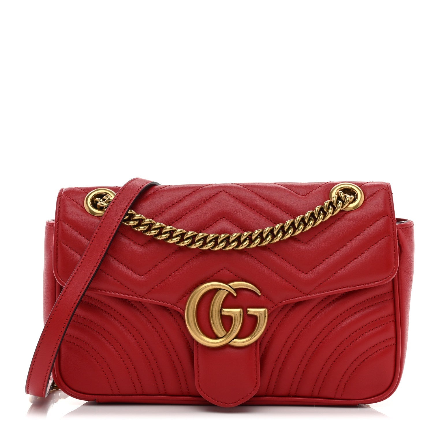 Calfskin Matelasse Small GG Marmont Shoulder Bag Hibiscus Red