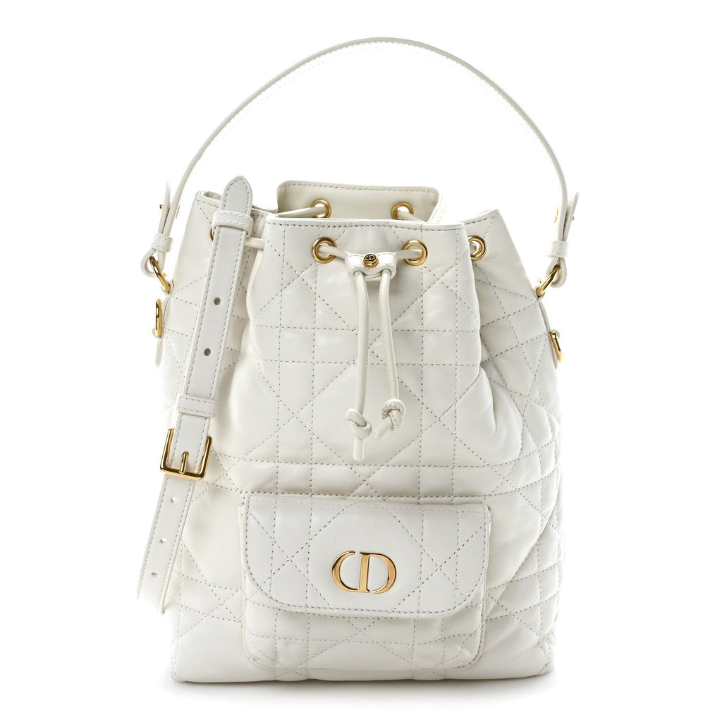 Lambskin Macrocannage Small Caro Bucket Bag Latte
