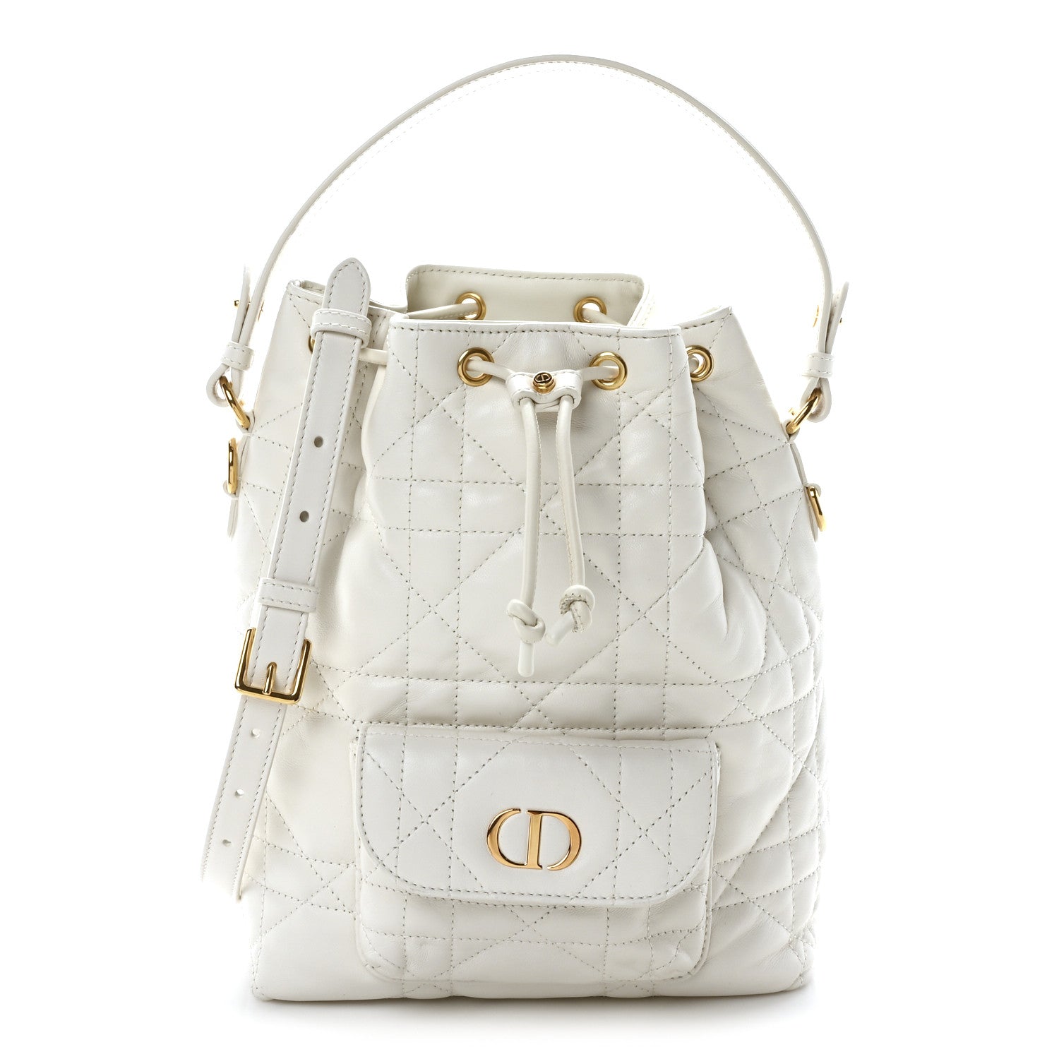 Lambskin Macrocannage Small Caro Bucket Bag Latte