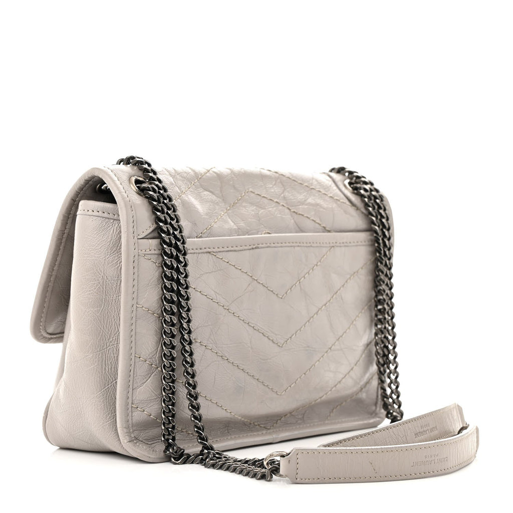 Crinkled Calfskin Matelasse Monogram Baby Niki Chain Satchel Granite
