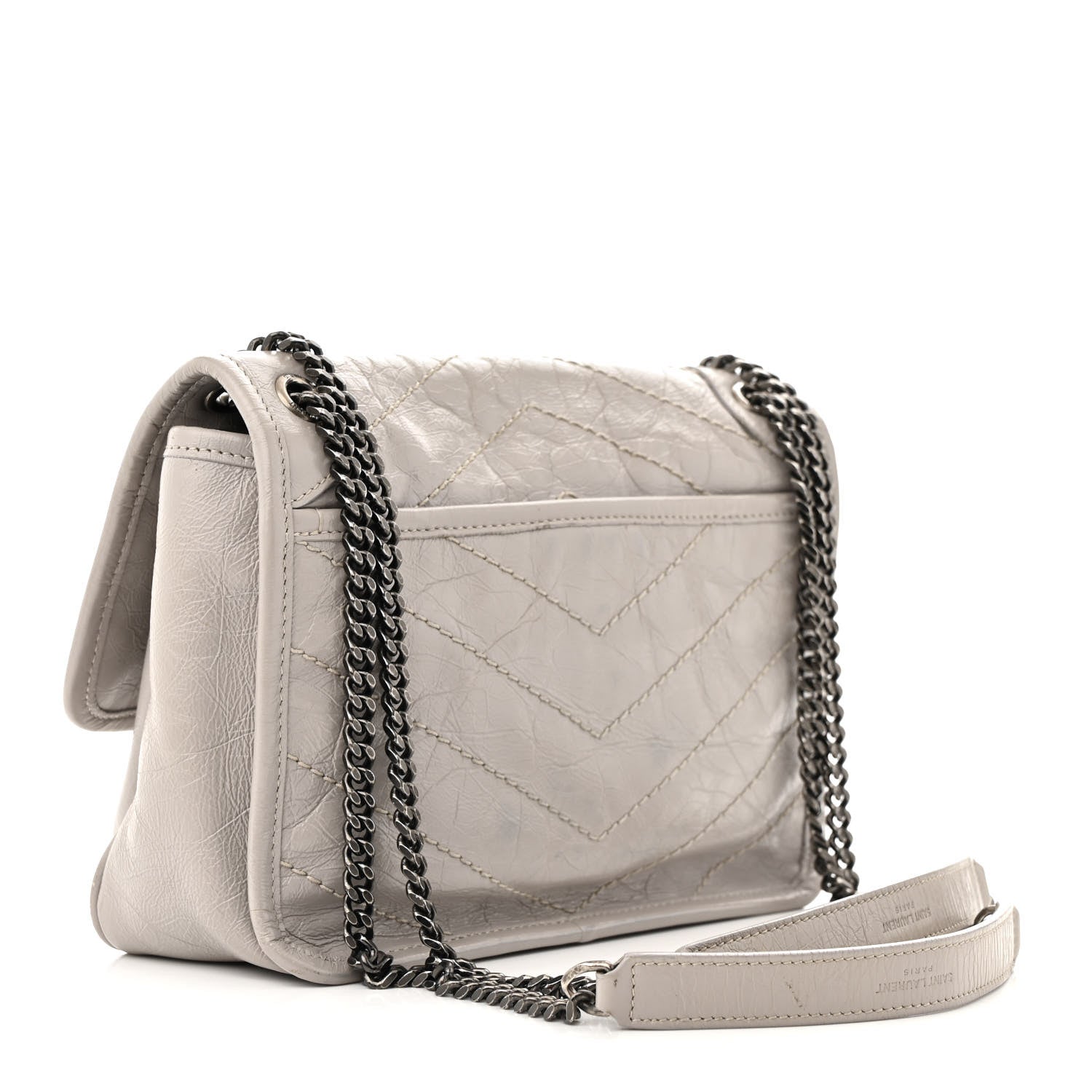 Crinkled Calfskin Matelasse Monogram Baby Niki Chain Satchel Granite