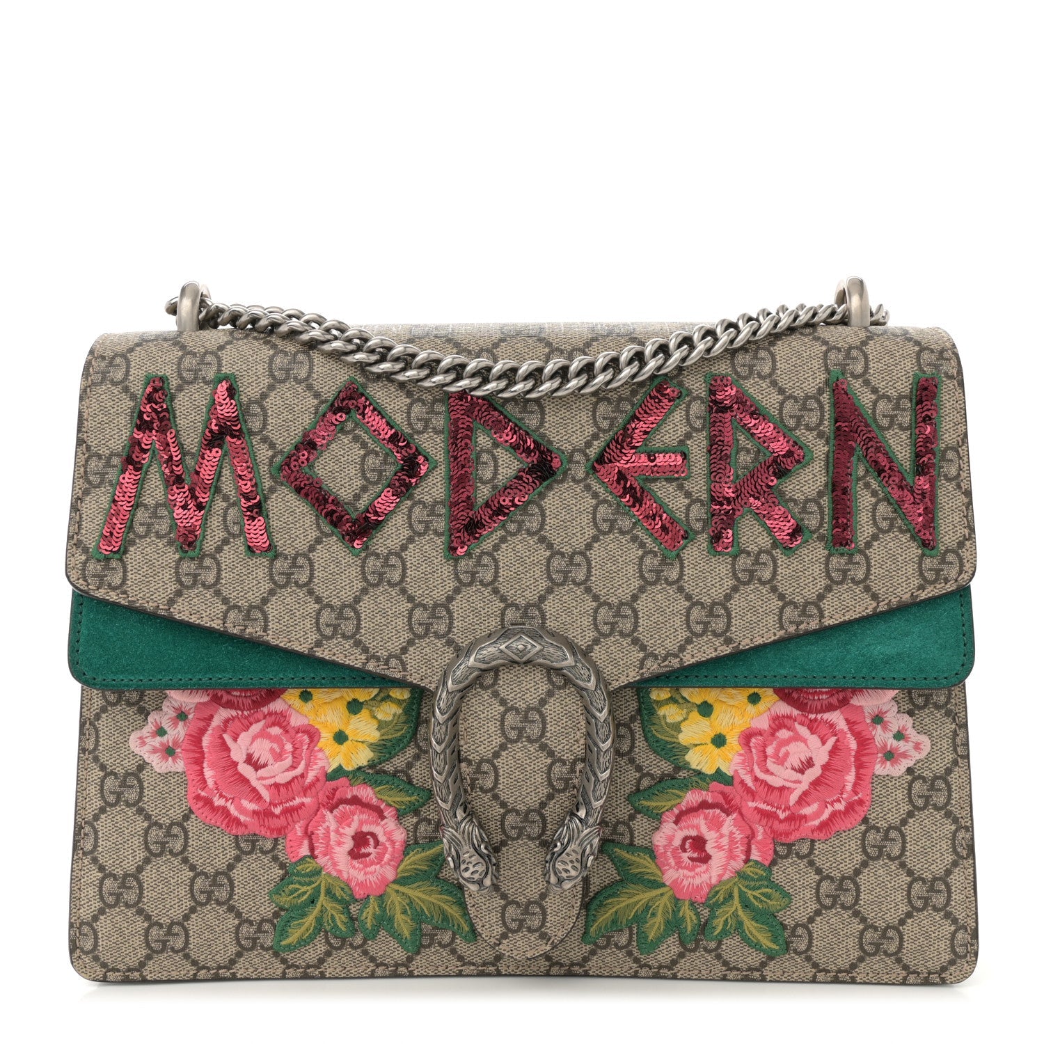 GG Supreme Monogram Embroidered Medium Dionysus Shoulder Bag Emerald