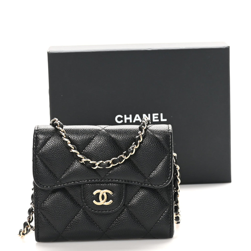 Caviar Quilted Flap  Holder On Chain Black
