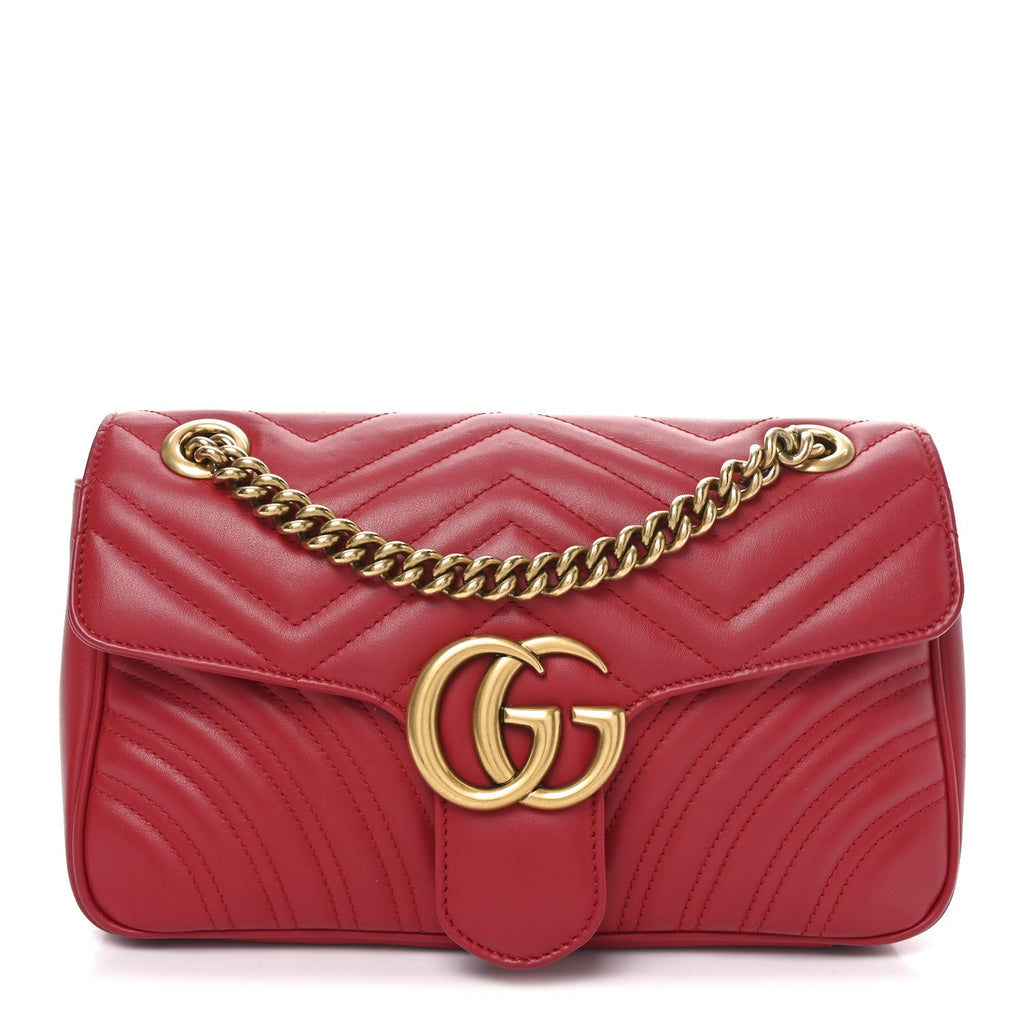 Calfskin Matelasse Small GG Marmont Shoulder Bag Hibiscus Red