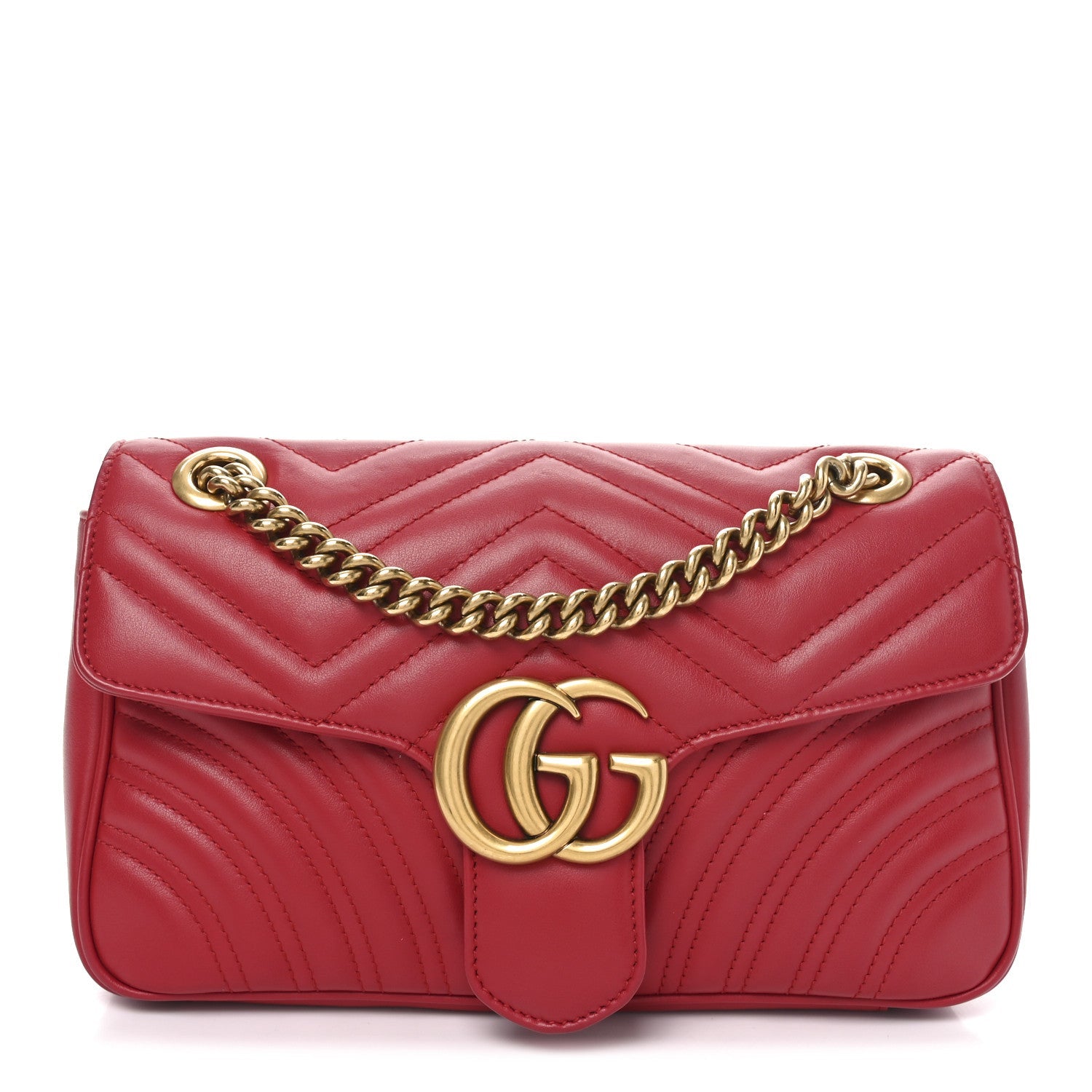Calfskin Matelasse Small GG Marmont Shoulder Bag Hibiscus Red