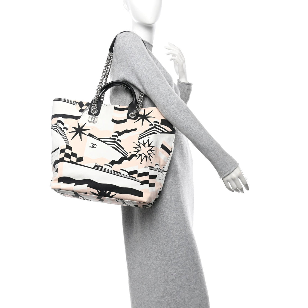 Canvas Cruise Print Tote Pink White Black