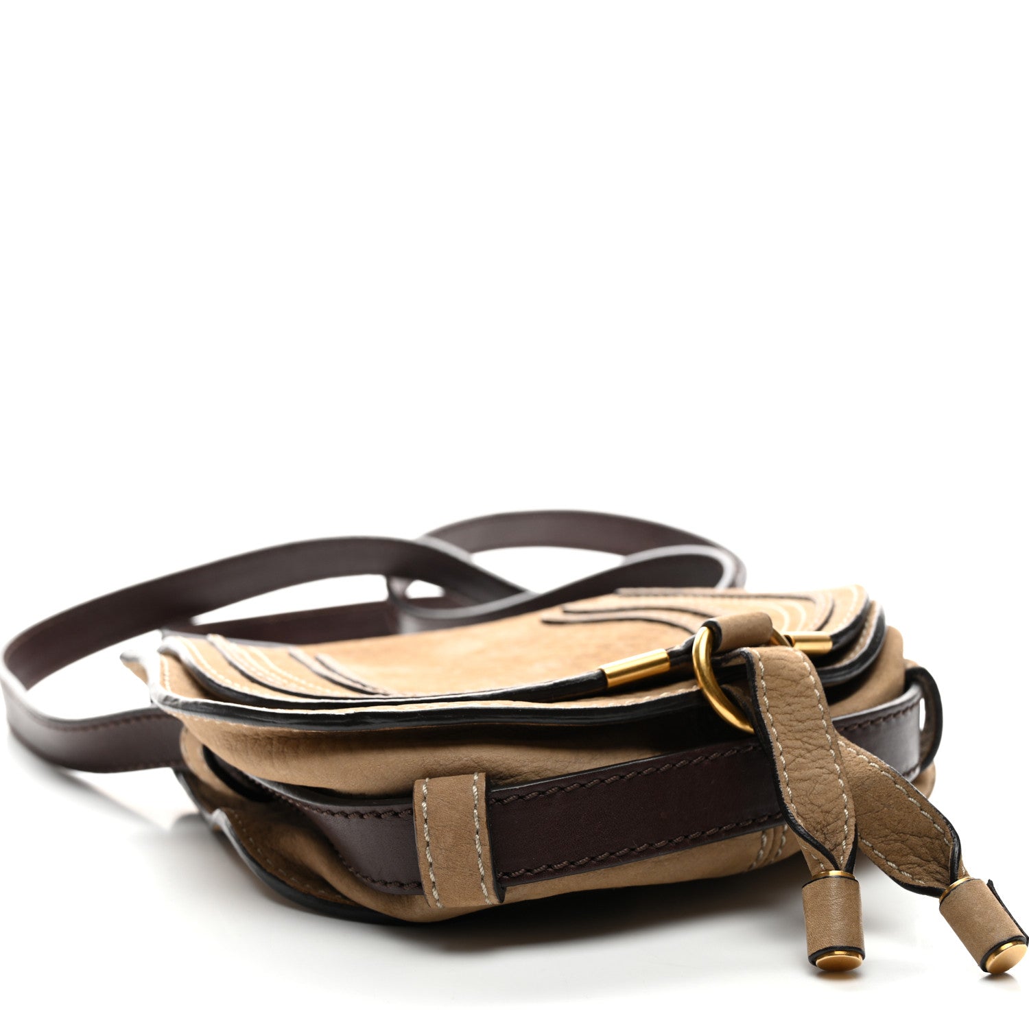 Nubuck Calfskin Mini Marcie Round Crossbody Bag Greige