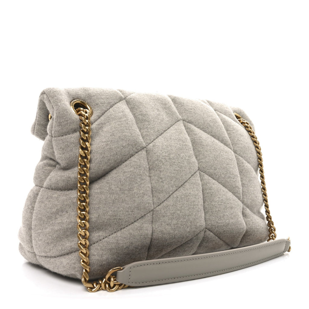 Jersey Quilted Small Loulou Puffer Monogram Chain Satchel Chalk Beige