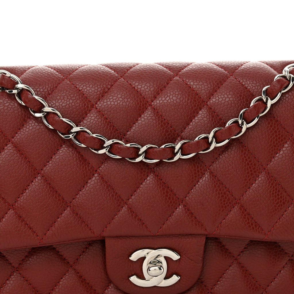 Caviar Quilted Medium Double Flap Burgundy