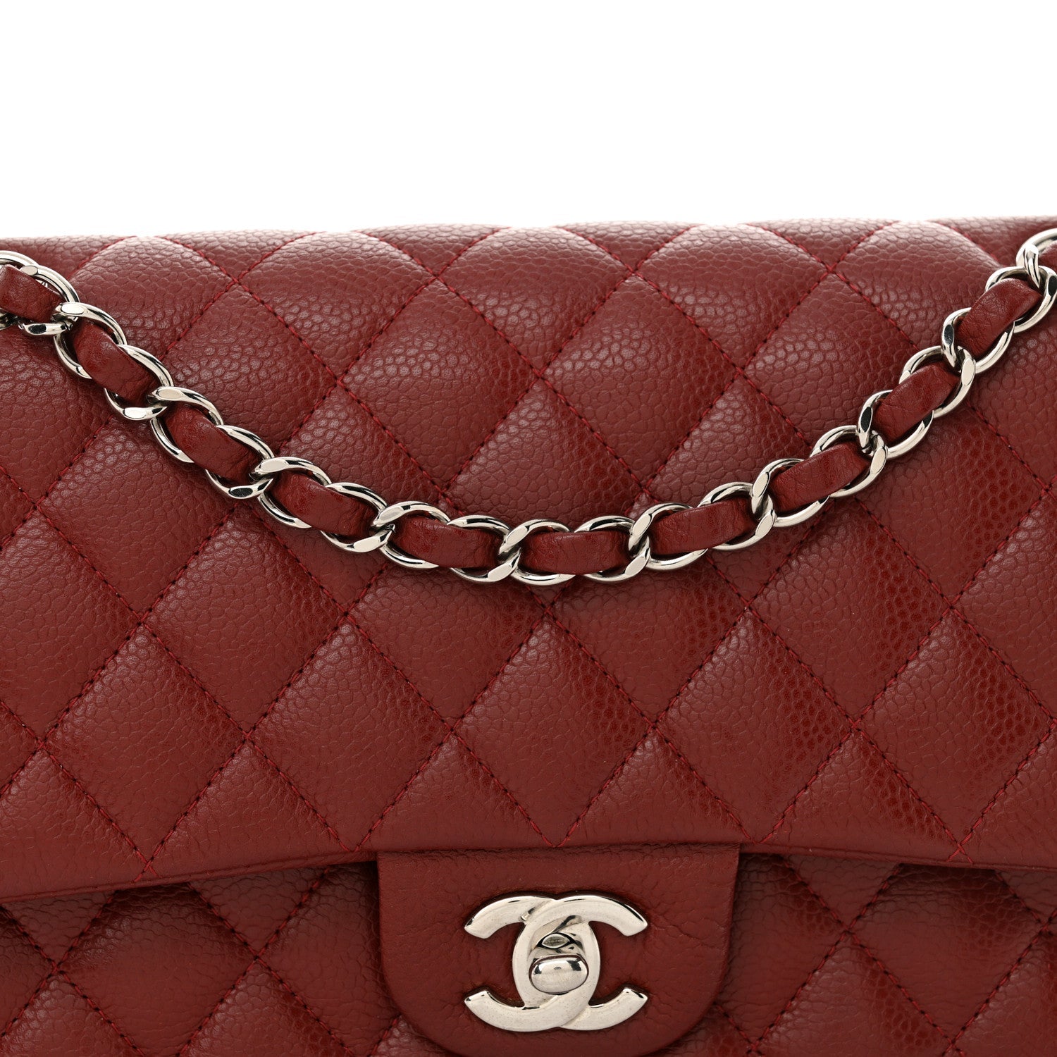 Caviar Quilted Medium Double Flap Burgundy