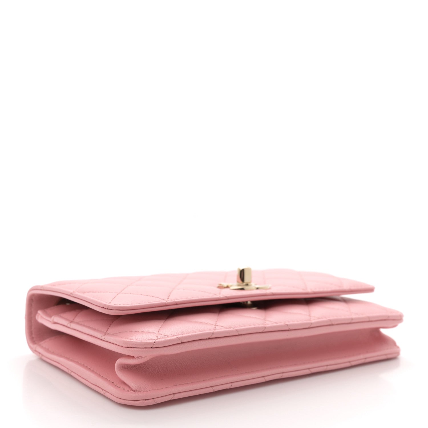 Lambskin Quilted Trendy CC Wallet On Chain WOC Pink