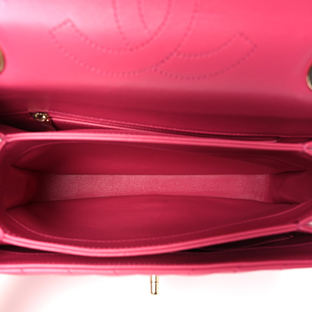 Lambskin Chevron Quilted Small Trendy CC Dual Handle Flap Bag Pink