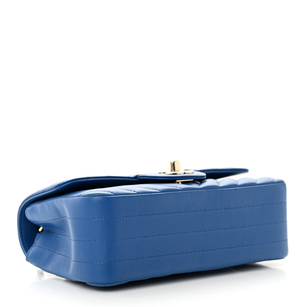 Lambskin Chevron Quilted Mini Rectangular Flap Blue