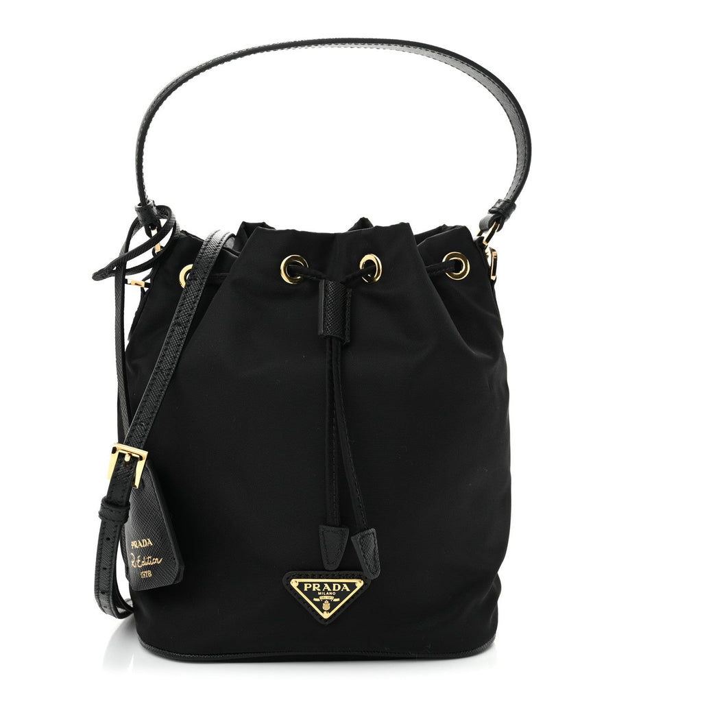 Re-Nylon Saffiano Mini Re-Edition 1978 Bucket Bag Black
