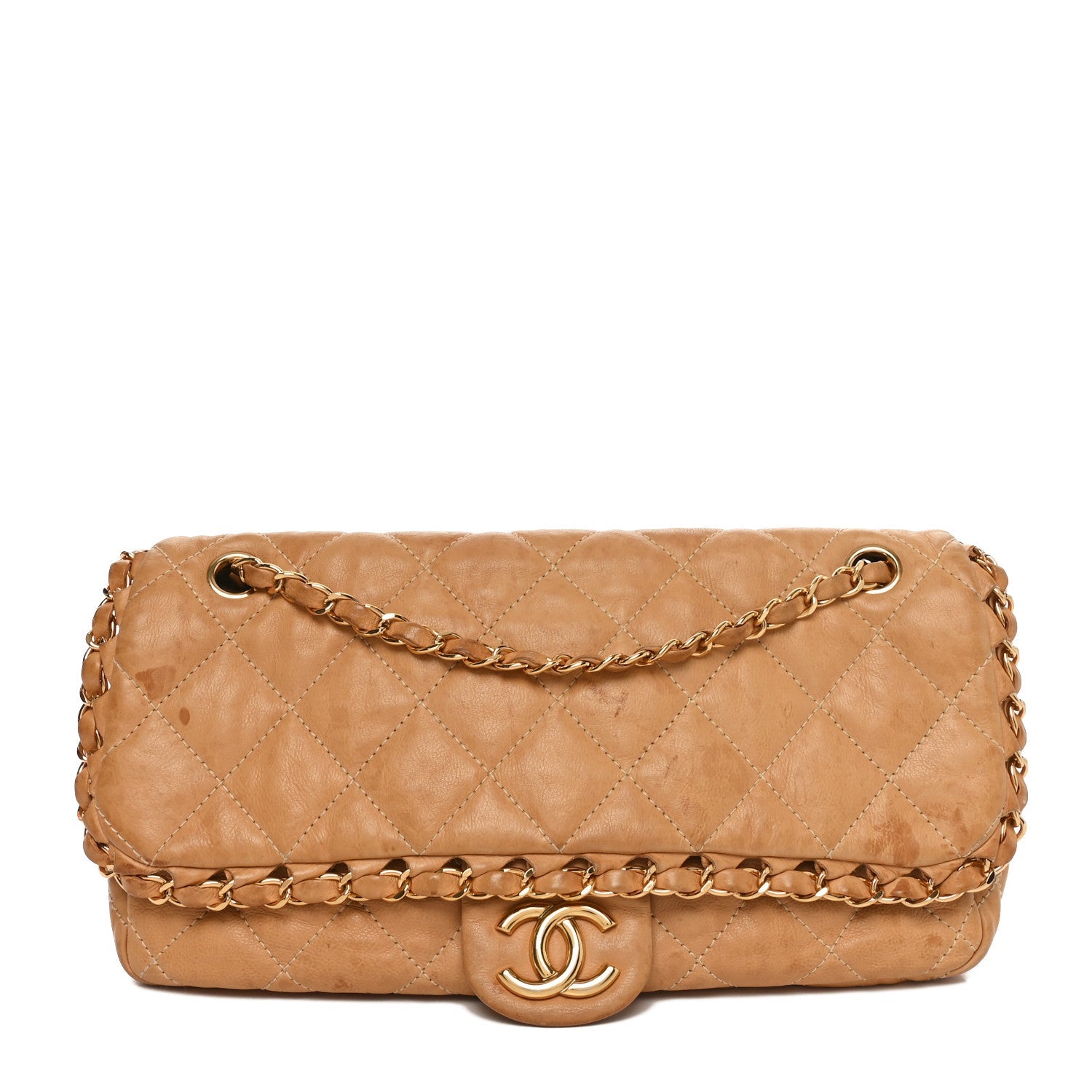 Calfskin Quilted Medium Chain Me Flap Light Beige