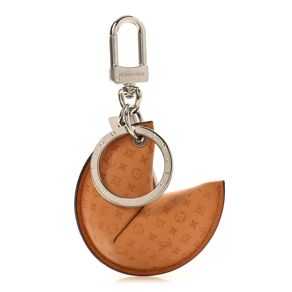 Calfskin Monogram Printed LV Fortune Cookie Bag Charm Key Holder Brown