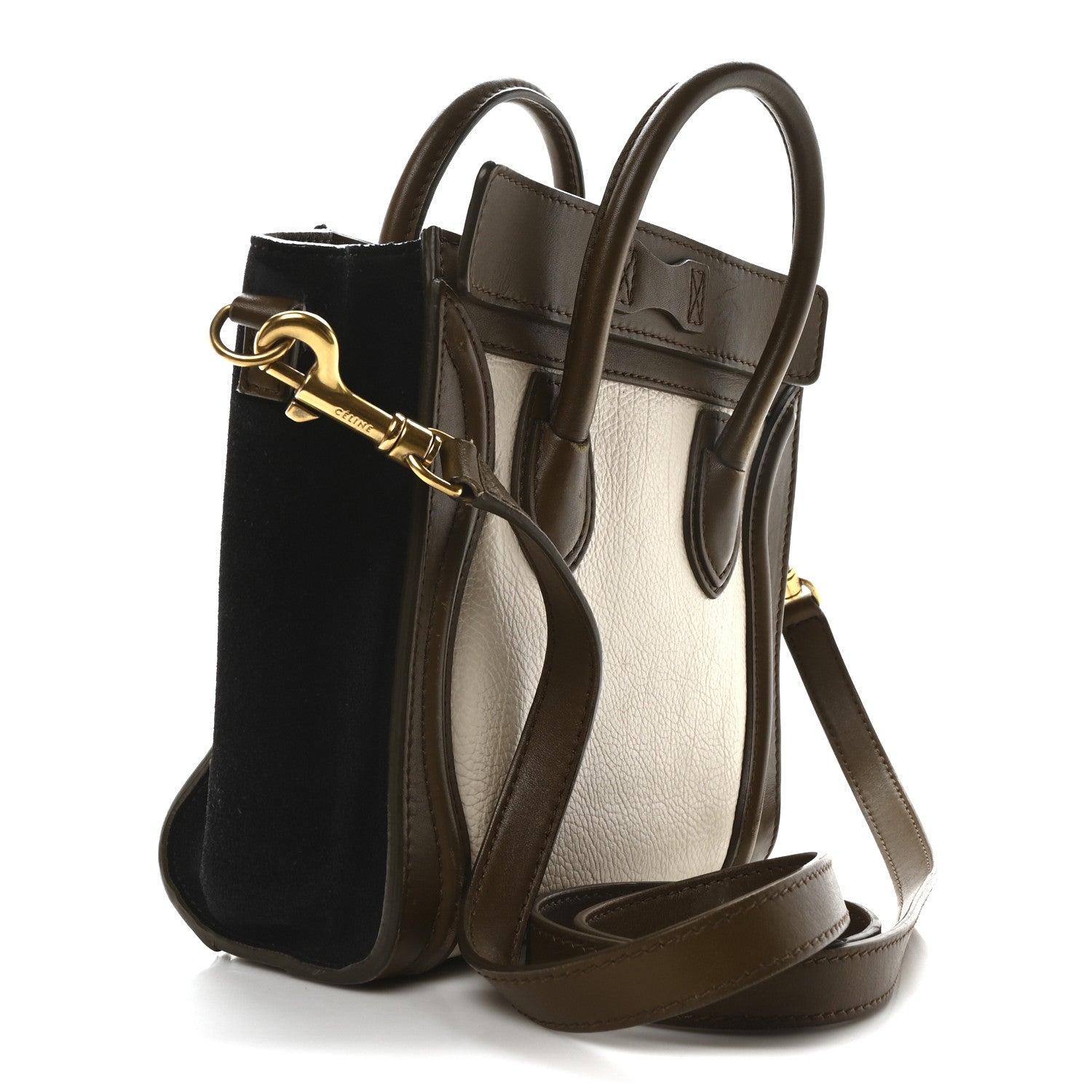 Textured Calfskin Suede Nano Tri-Color Luggage Cream