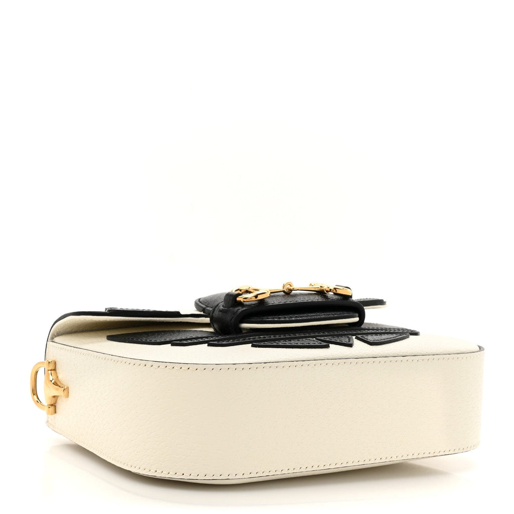 X ADIDAS Textured Dollar Calfskin Web Trefoil Mini Horsebit 1955 Shoulder Bag Off White Black