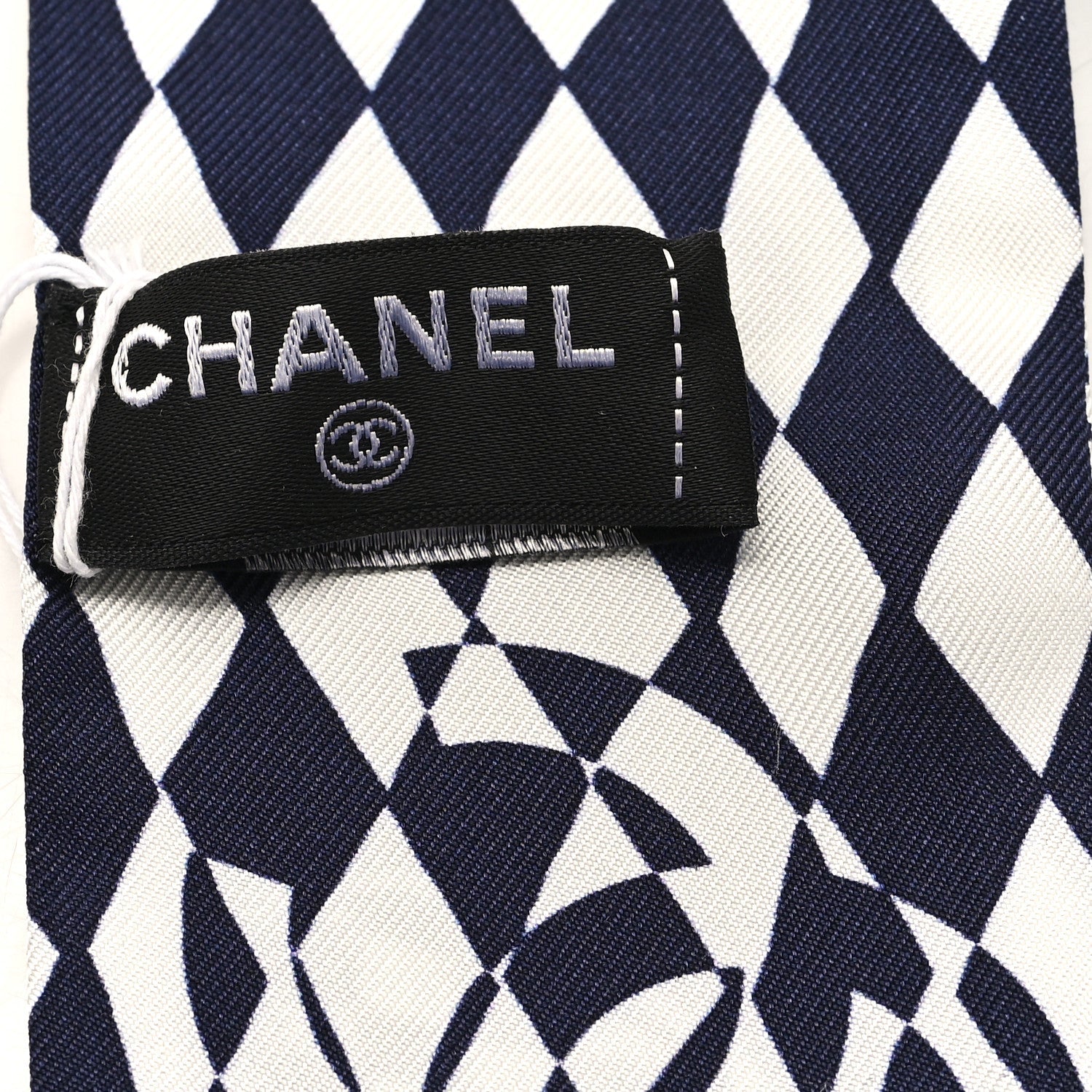 Silk CC Slim Bandeau Scarf Navy Blue White