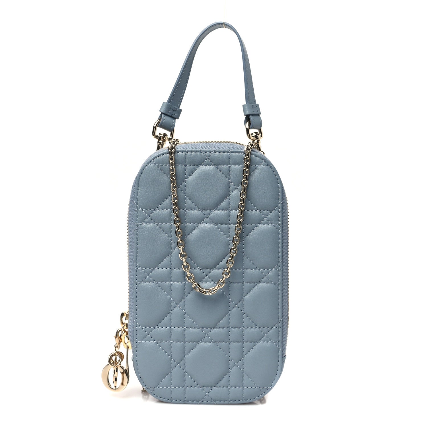 Lambskin Cannage Lady Dior Phone Holder Cloud Blue