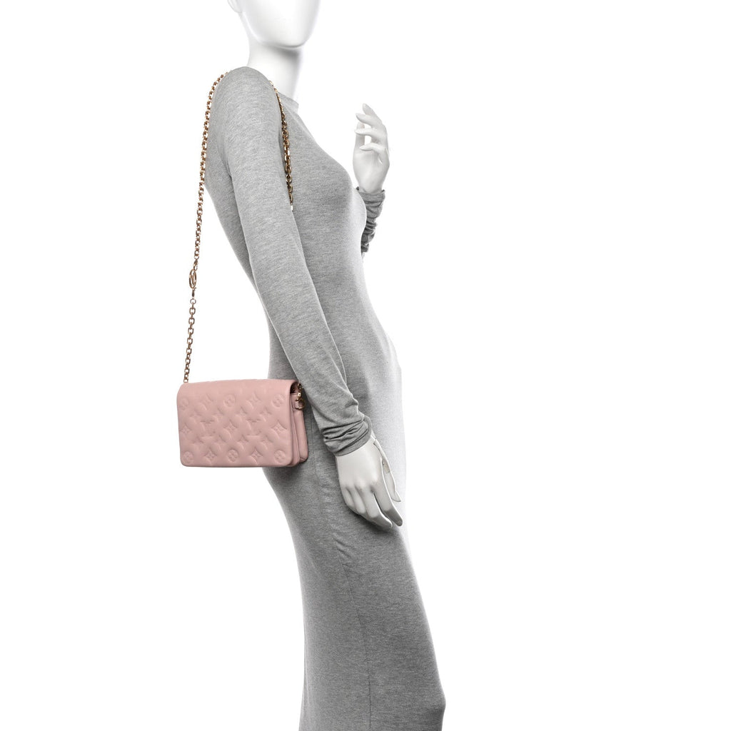 Lambskin Embossed Monogram Pochette Coussin Rose
