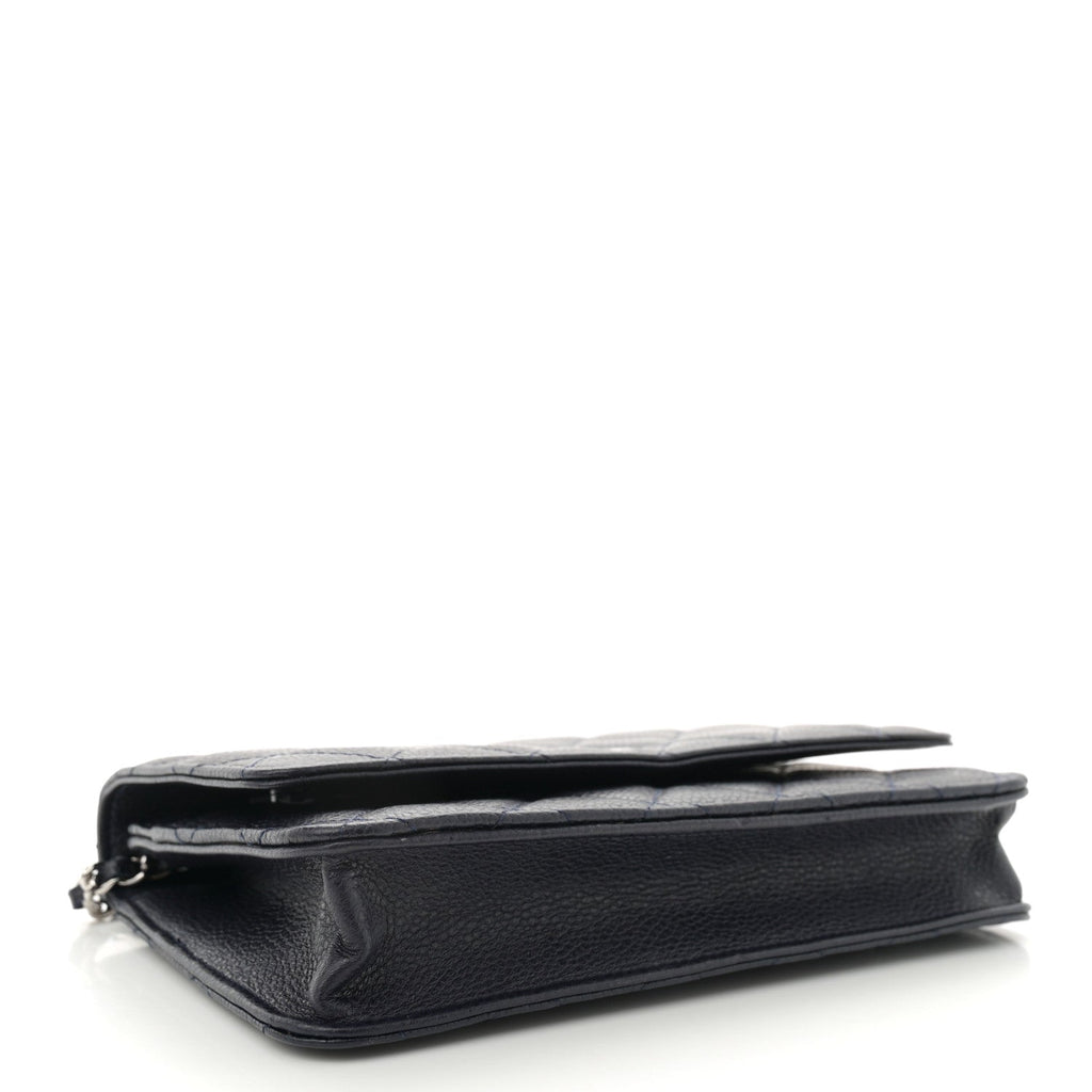 Caviar Quilted Wallet on Chain WOC Navy Blue