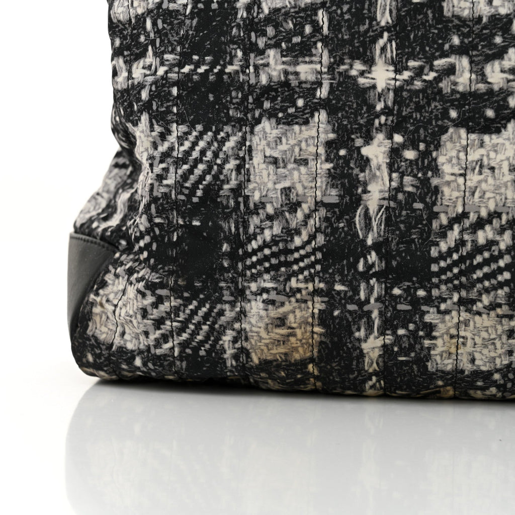Lambskin Nylon Tweed Printed Tote Black White