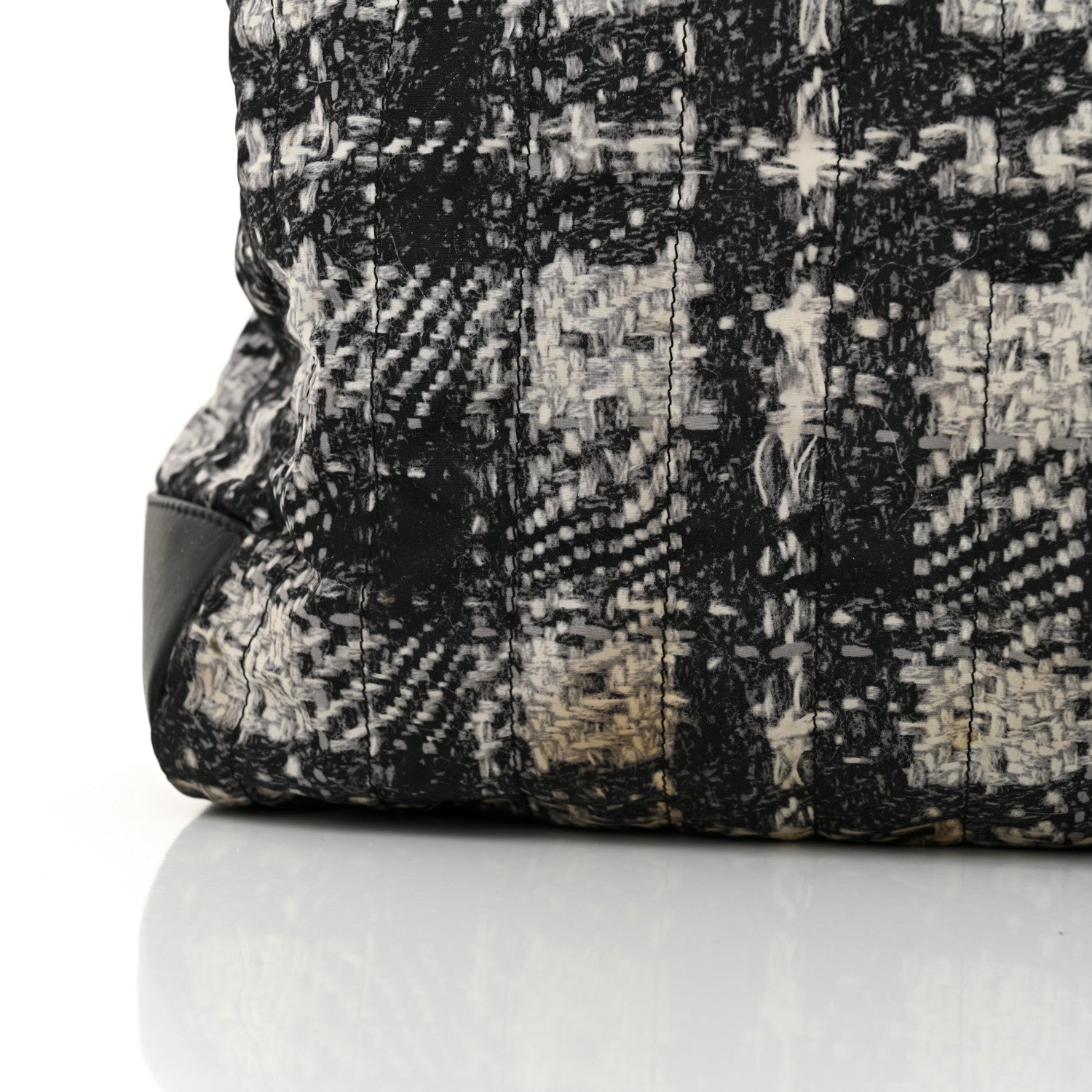 Lambskin Nylon Tweed Printed Tote Black White