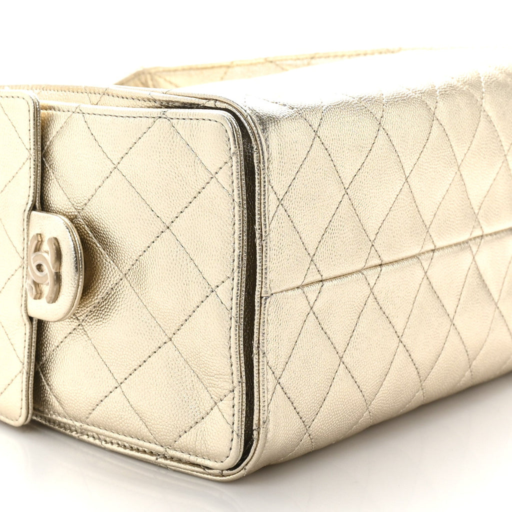 Metallic Caviar Quilted Small Chanel 25 Handbag Gold
