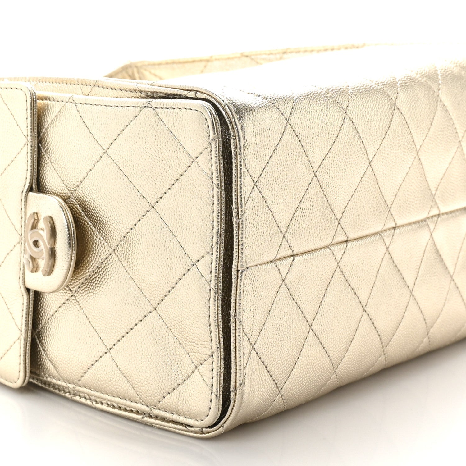 Metallic Caviar Quilted Small Chanel 25 Handbag Gold