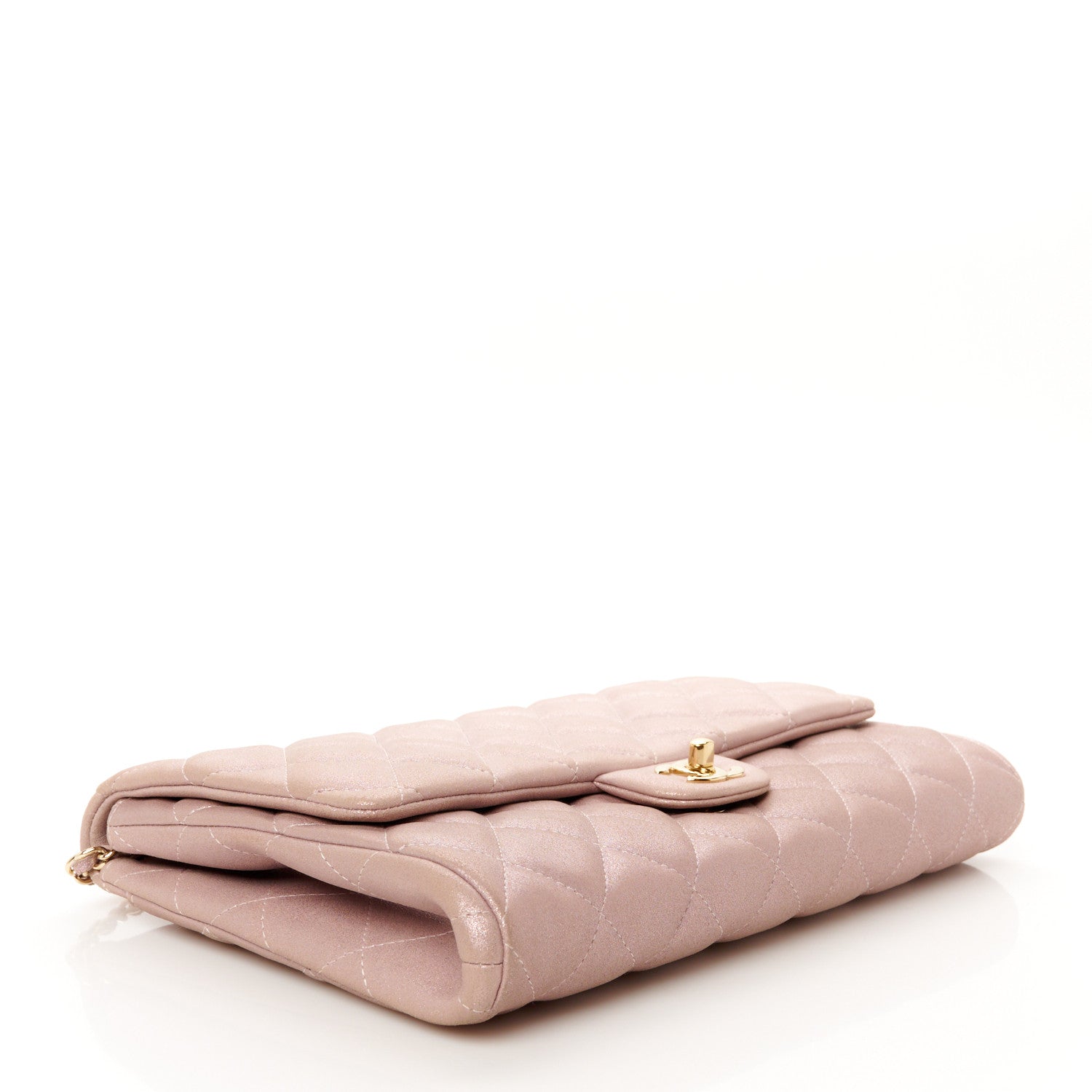 Iridescent Calfskin Quilted Clutch With Chain Flap Pink